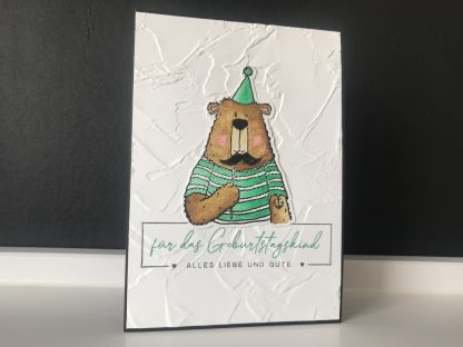 Handgemachte Grußkarte Party-Bär #1 | ALLES LIEBE für das Geburtstagskind